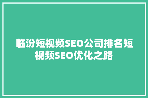 临汾短视频SEO公司排名短视频SEO优化之路