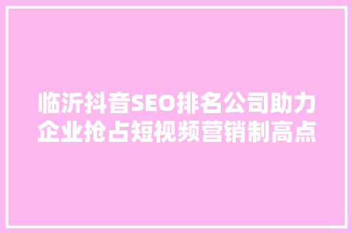 临沂抖音SEO排名公司助力企业抢占短视频营销制高点