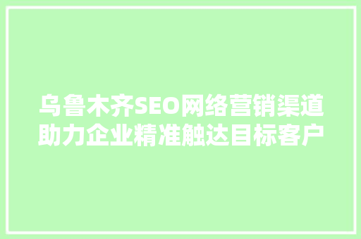 乌鲁木齐SEO网络营销渠道助力企业精准触达目标客户