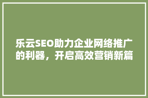 乐云SEO助力企业网络推广的利器，开启高效营销新篇章