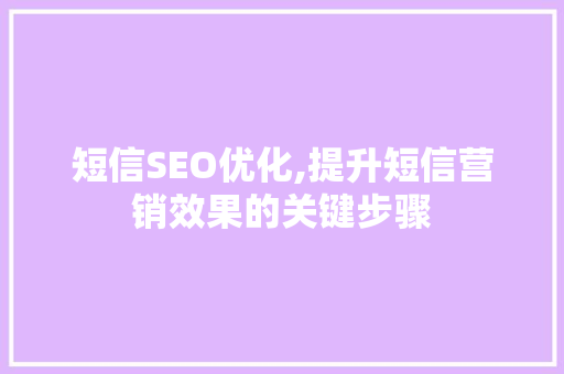 短信SEO优化,提升短信营销效果的关键步骤