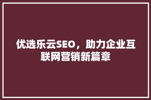 优选乐云SEO，助力企业互联网营销新篇章