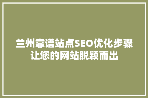 兰州靠谱站点SEO优化步骤让您的网站脱颖而出