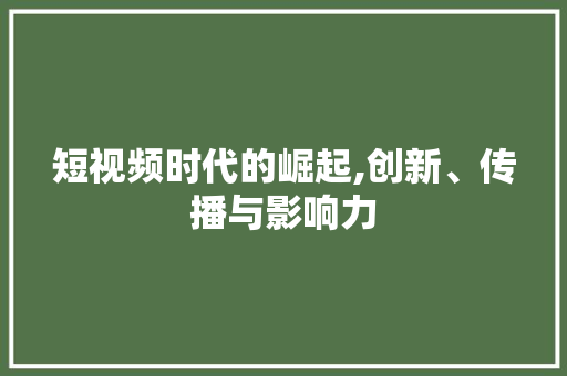 短视频时代的崛起,创新、传播与影响力 短视频时代的崛起,创新、传播与影响力 建站教程