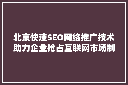 北京快速SEO网络推广技术助力企业抢占互联网市场制高点