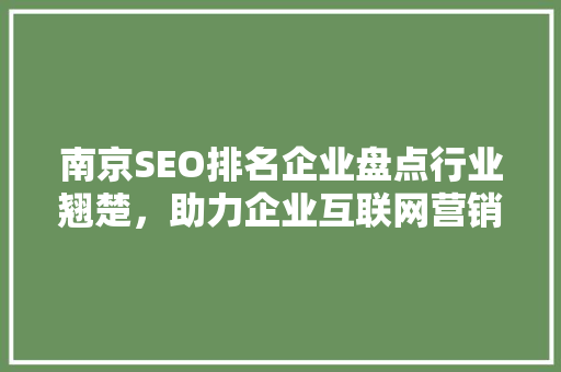 南京SEO排名企业盘点行业翘楚，助力企业互联网营销