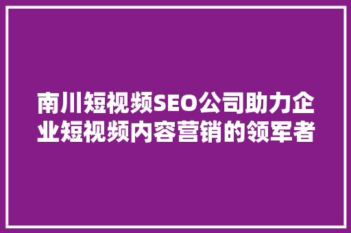 南川短视频SEO公司助力企业短视频内容营销的领军者