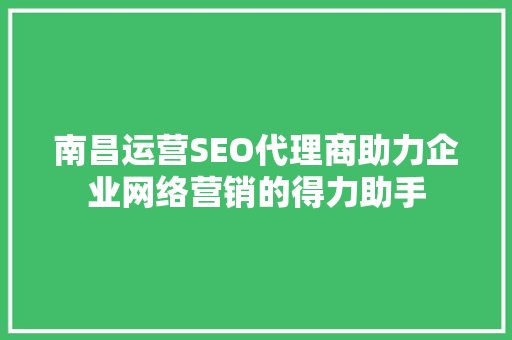 南昌运营SEO代理商助力企业网络营销的得力助手