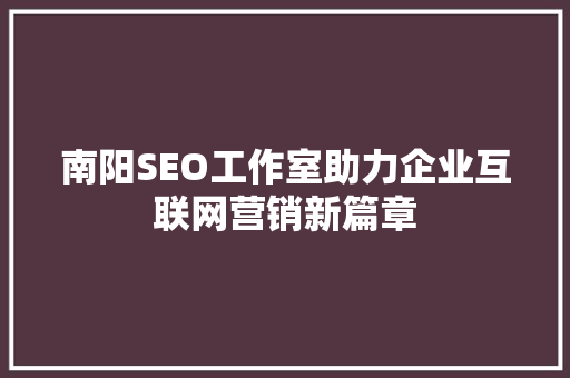 南阳SEO工作室助力企业互联网营销新篇章