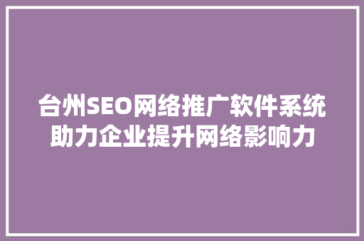 台州SEO网络推广软件系统助力企业提升网络影响力