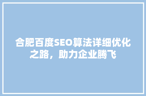合肥百度SEO算法详细优化之路，助力企业腾飞