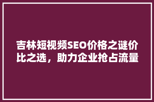 吉林短视频SEO价格之谜价比之选，助力企业抢占流量高地