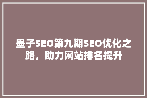 墨子SEO第九期SEO优化之路，助力网站排名提升