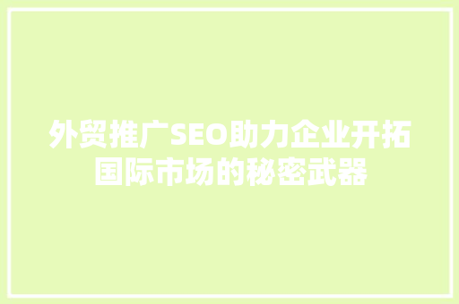 外贸推广SEO助力企业开拓国际市场的秘密武器