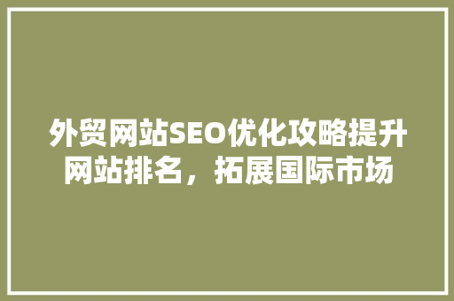 外贸网站SEO优化攻略提升网站排名，拓展国际市场