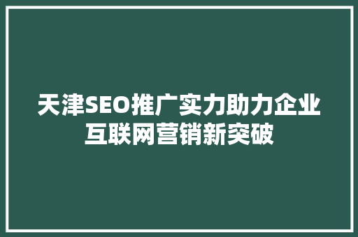 天津SEO推广实力助力企业互联网营销新突破