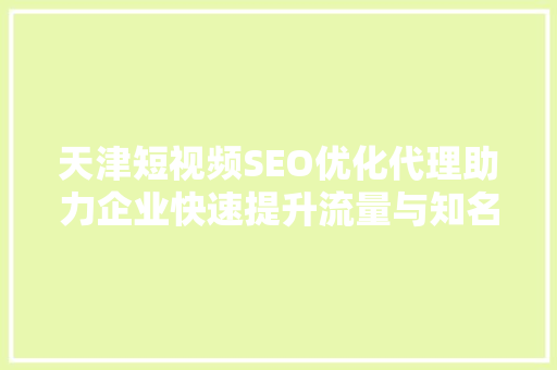 天津短视频SEO优化代理助力企业快速提升流量与知名度