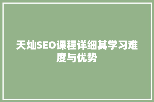 天灿SEO课程详细其学习难度与优势