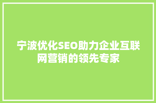 宁波优化SEO助力企业互联网营销的领先专家