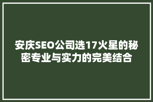 安庆SEO公司选17火星的秘密专业与实力的完美结合 建站教程