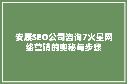 安康SEO公司咨询7火星网络营销的奥秘与步骤
