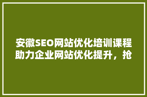 安徽SEO网站优化培训课程助力企业网站优化提升，抢占网络市场先机