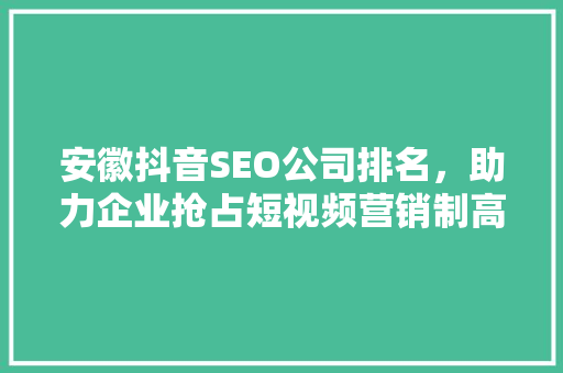 安徽抖音SEO公司排名，助力企业抢占短视频营销制高点