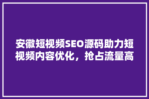 安徽短视频SEO源码助力短视频内容优化，抢占流量高地