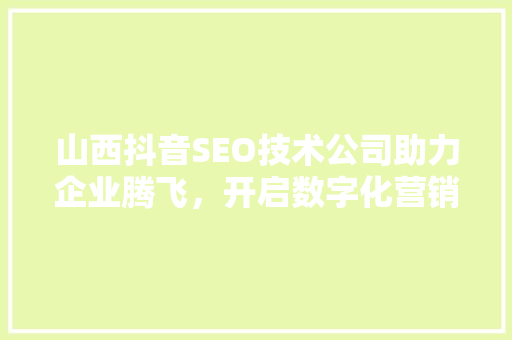 山西抖音SEO技术公司助力企业腾飞，开启数字化营销新篇章