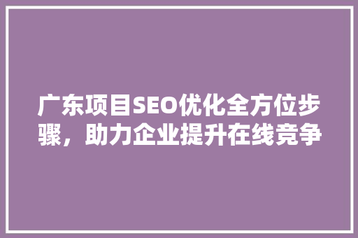 广东项目SEO优化全方位步骤，助力企业提升在线竞争力