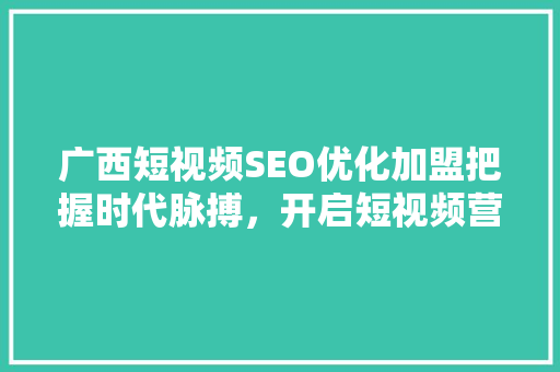 广西短视频SEO优化加盟把握时代脉搏，开启短视频营销新篇章