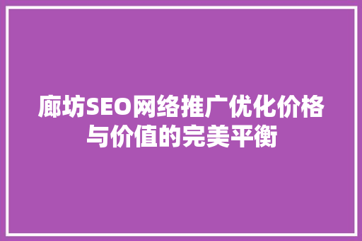廊坊SEO网络推广优化价格与价值的完美平衡