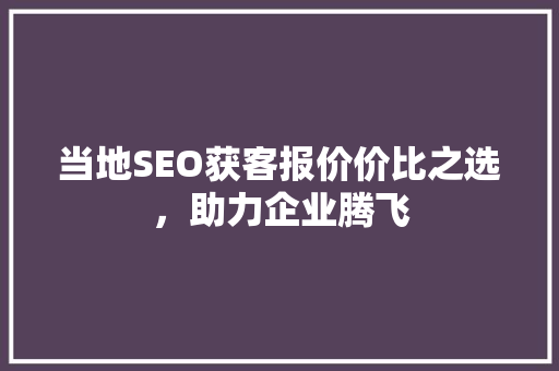 当地SEO获客报价价比之选，助力企业腾飞