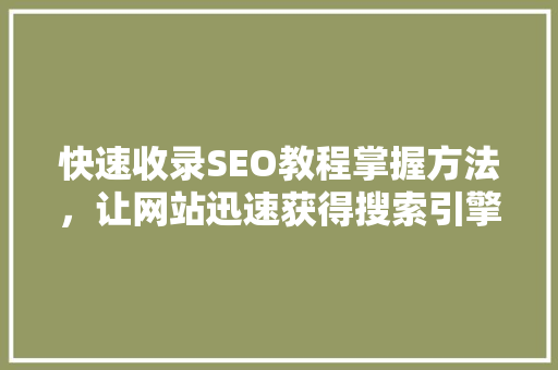 快速收录SEO教程掌握方法，让网站迅速获得搜索引擎青睐