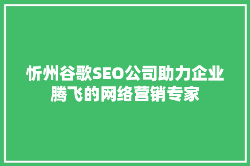 忻州谷歌SEO公司助力企业腾飞的网络营销专家