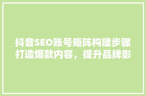 抖音SEO账号矩阵构建步骤打造爆款内容，提升品牌影响力