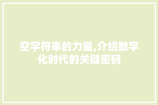 空字符串的力量,介绍数字化时代的关键密码