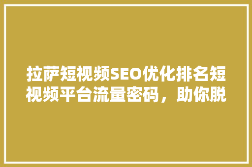 拉萨短视频SEO优化排名短视频平台流量密码，助你脱颖而出