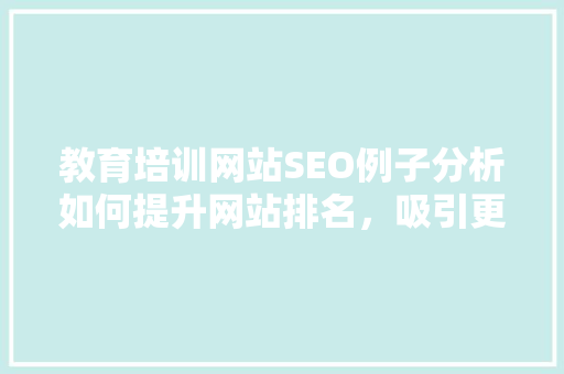 教育培训网站SEO例子分析如何提升网站排名，吸引更多用户