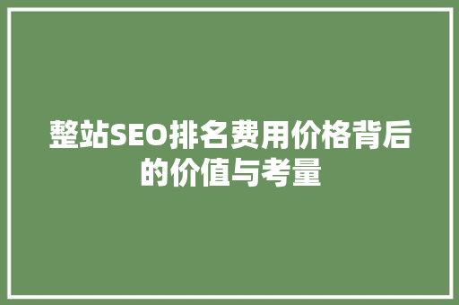 整站SEO排名费用价格背后的价值与考量