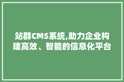 站群CMS系统,助力企业构建高效、智能的信息化平台