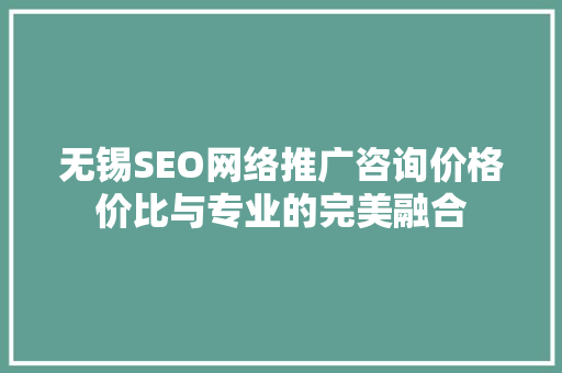 无锡SEO网络推广咨询价格价比与专业的完美融合