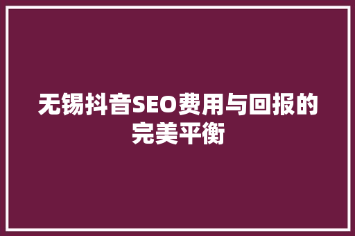 无锡抖音SEO费用与回报的完美平衡