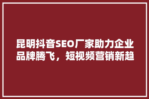 昆明抖音SEO厂家助力企业品牌腾飞，短视频营销新趋势