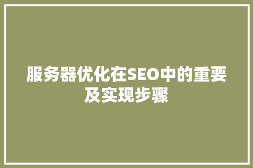 服务器优化在SEO中的重要及实现步骤