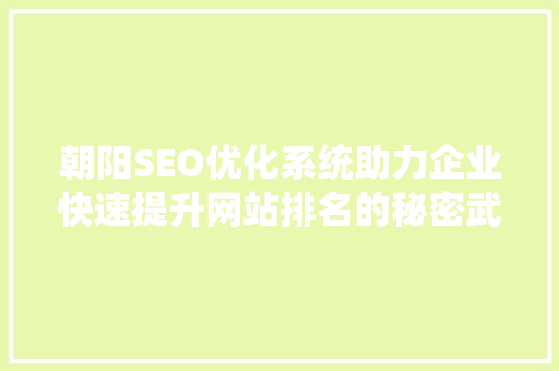 朝阳SEO优化系统助力企业快速提升网站排名的秘密武器
