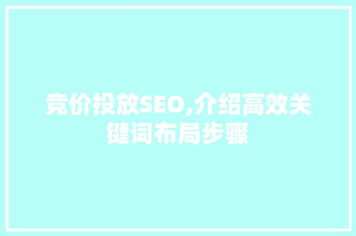 竞价投放SEO,介绍高效关键词布局步骤