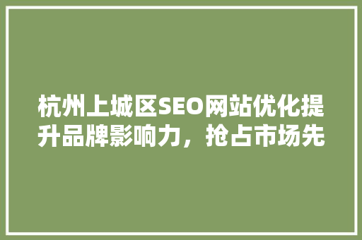 杭州上城区SEO网站优化提升品牌影响力，抢占市场先机