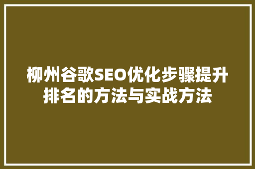 柳州谷歌SEO优化步骤提升排名的方法与实战方法