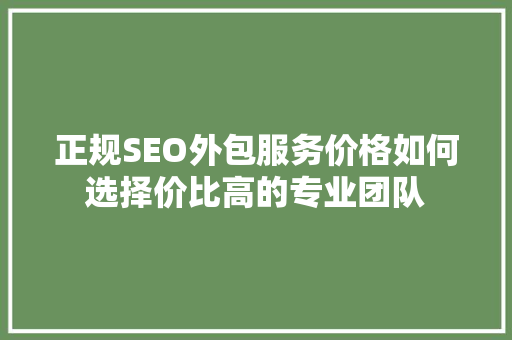 正规SEO外包服务价格如何选择价比高的专业团队 服务器/数据库